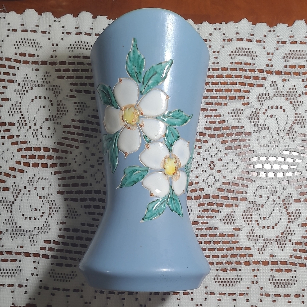 Vintage "Dogwood" Hand Painted Floral Vase Signed "Herta"